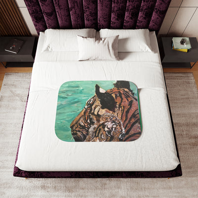 Sherpa Blanket - Maternal Love Tiger and Baby Nature Humanity Embracing