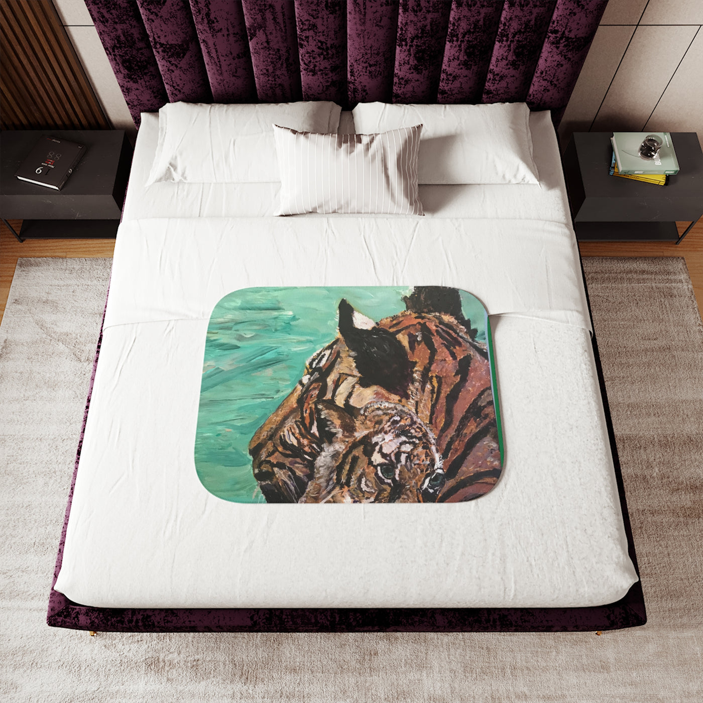 Sherpa Blanket - Maternal Love Tiger and Baby Nature Humanity Embracing